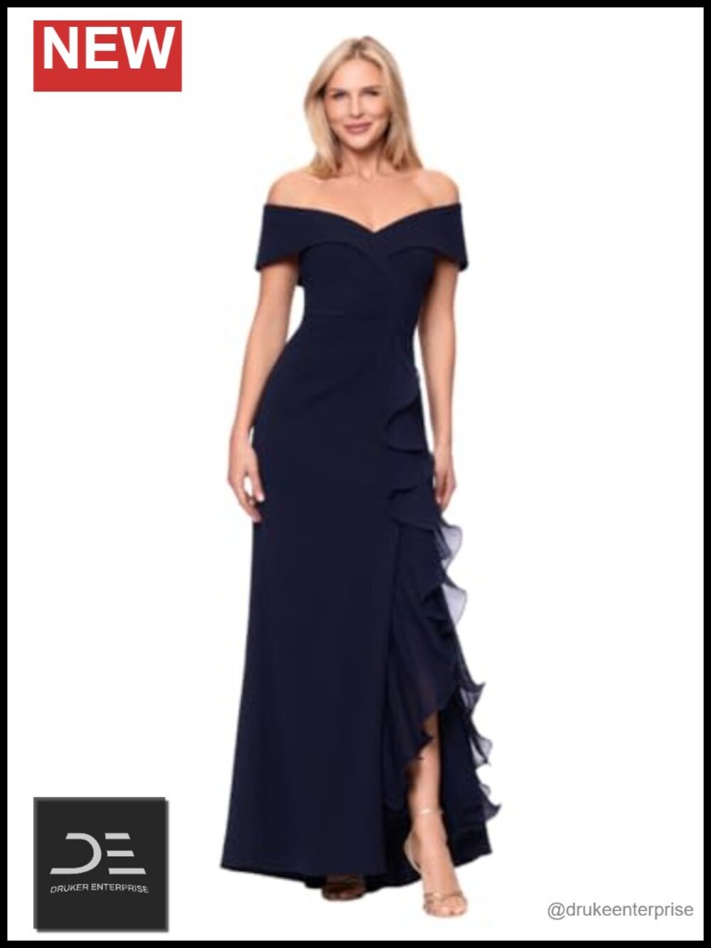 Scuba Crepe Off the Shoulder Floor Length Dress